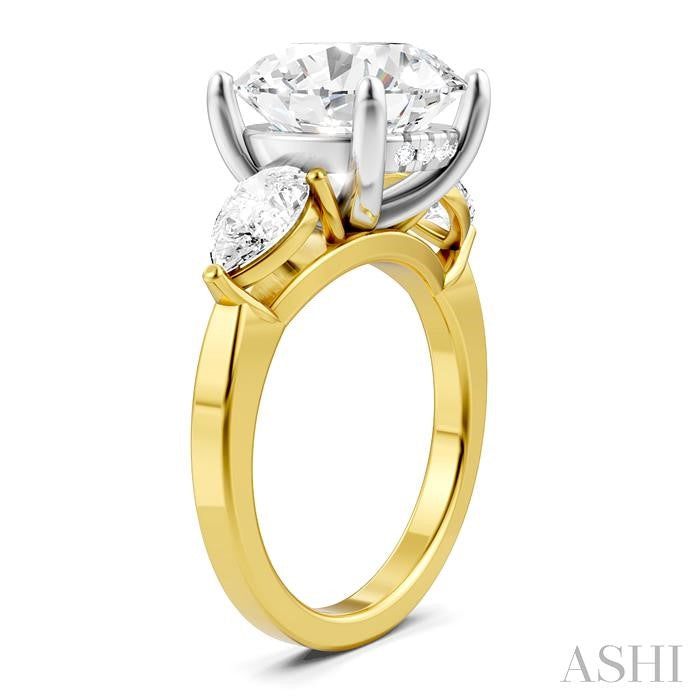1 1/10 Ctw Tri-Mount Circular Shape Center Pear and Round Cut Diamond Semi-Mount Engagement Ring in 14K Yellow and White Gold