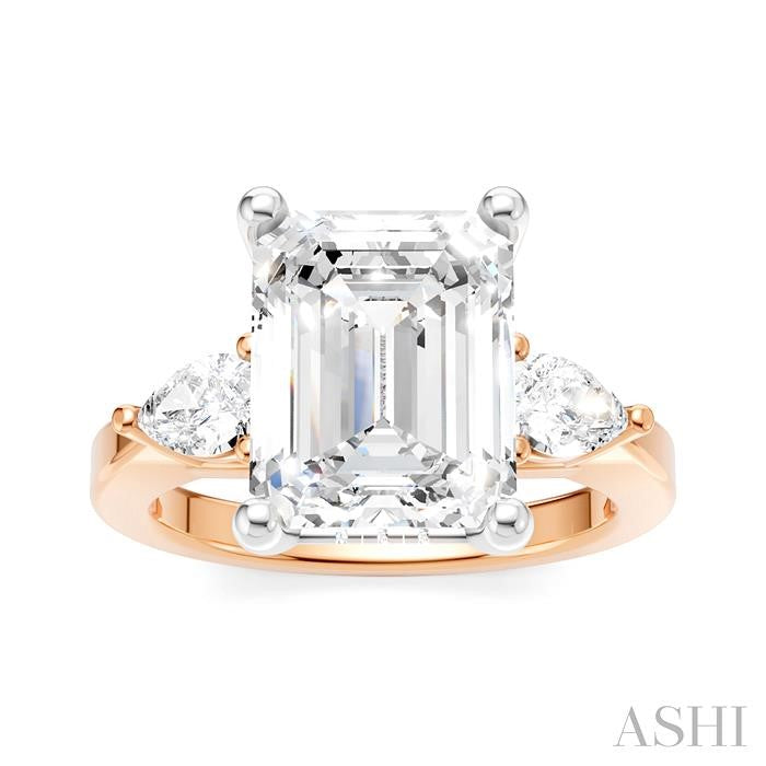 1/2 Ctw Tri-Mount Emerald Shape Center Pear and Round Cut Diamond Semi-Mount Engagement Ring in 14K Rose and White Gold