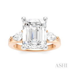 1/2 Ctw Tri-Mount Emerald Shape Center Pear and Round Cut Diamond Semi-Mount Engagement Ring in 14K Rose and White Gold