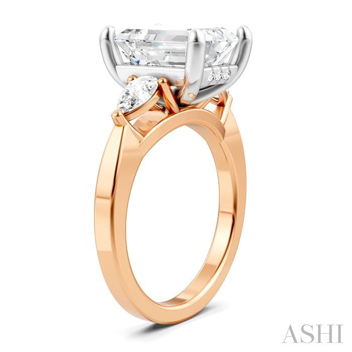 1/2 Ctw Tri-Mount Emerald Shape Center Pear and Round Cut Diamond Semi-Mount Engagement Ring in 14K Rose and White Gold