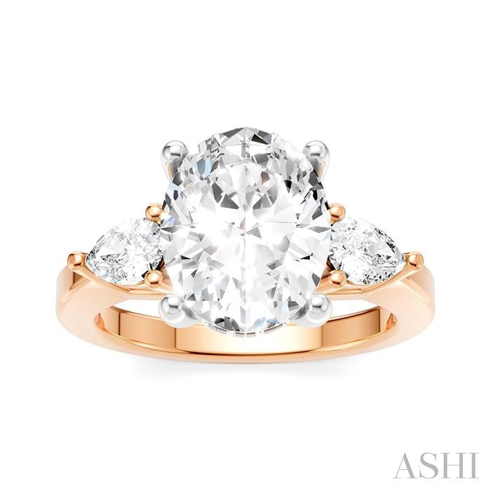1/2 Ctw Tri-Mount Oval Shape Center Pear and Round Cut Diamond Semi-Mount Engagement Ring in 14K Rose and White Gold