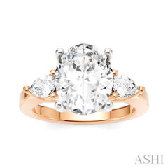 1/2 Ctw Tri-Mount Oval Shape Center Pear and Round Cut Diamond Semi-Mount Engagement Ring in 14K Rose and White Gold
