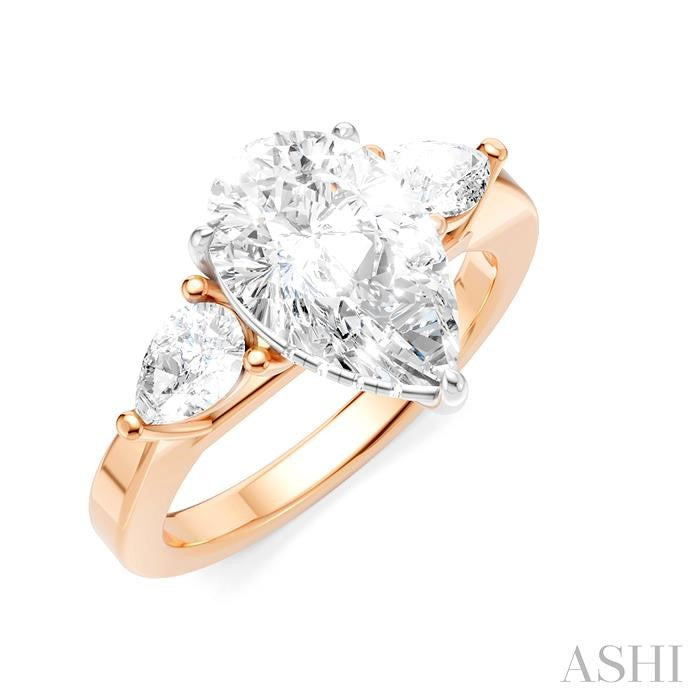 1/2 Ctw Tri-Mount Centerpiece Pear and Round Cut Diamond Semi-Mount Engagement Ring in 14K Rose and White Gold