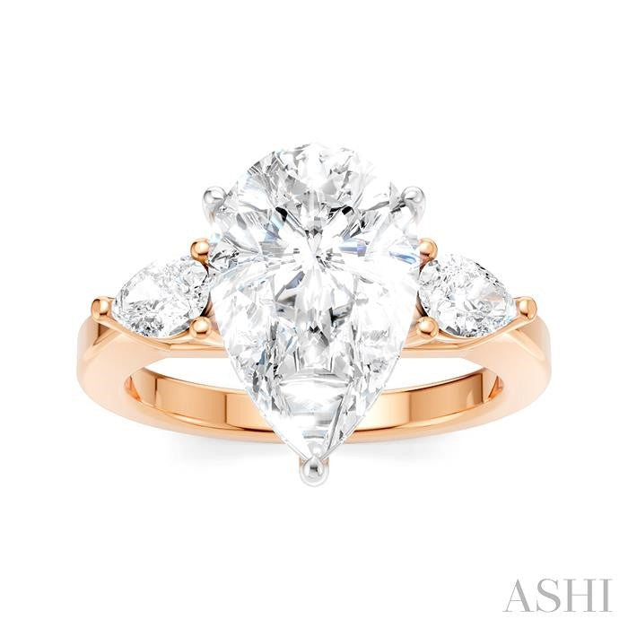 1/2 Ctw Tri-Mount Centerpiece Pear and Round Cut Diamond Semi-Mount Engagement Ring in 14K Rose and White Gold