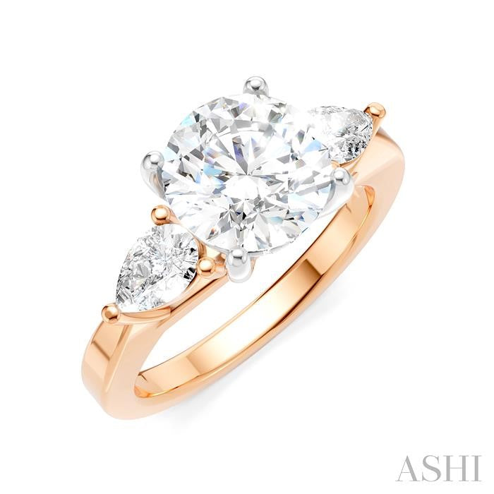 1/2 Ctw Tri-Mount Circular Shape Center Pear and Round Cut Diamond Semi-Mount Engagement Ring in 14K Rose and White Gold