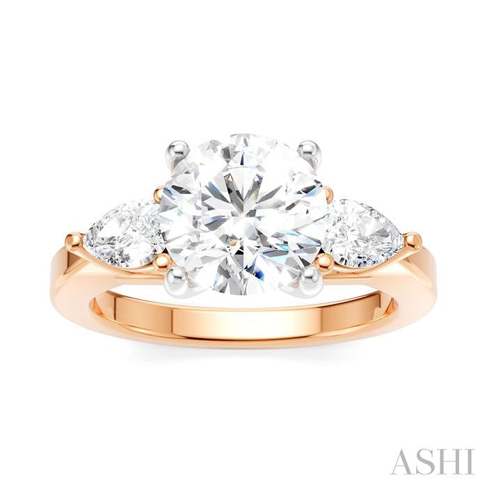 1/2 Ctw Tri-Mount Circular Shape Center Pear and Round Cut Diamond Semi-Mount Engagement Ring in 14K Rose and White Gold