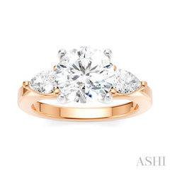 1/2 Ctw Tri-Mount Circular Shape Center Pear and Round Cut Diamond Semi-Mount Engagement Ring in 14K Rose and White Gold