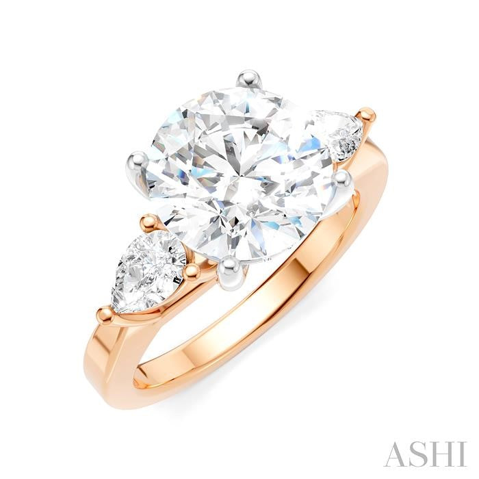 1/2 Ctw Tri-Mount Circular Shape Center Pear and Round Cut Diamond Semi-Mount Engagement Ring in 14K Rose and White Gold