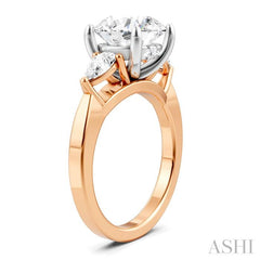 1/2 Ctw Tri-Mount Circular Shape Center Pear and Round Cut Diamond Semi-Mount Engagement Ring in 14K Rose and White Gold