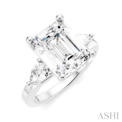 1/2 Ctw Tri-Mount Emerald Shape Center Pear and Round Cut Diamond Semi-Mount Engagement Ring in 14K White Gold