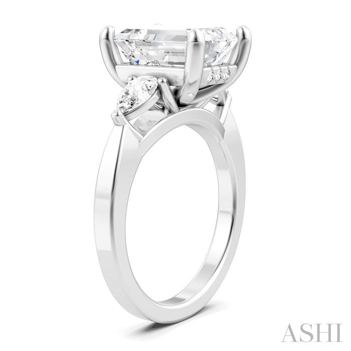 1/2 Ctw Tri-Mount Emerald Shape Center Pear and Round Cut Diamond Semi-Mount Engagement Ring in 14K White Gold