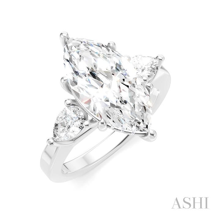 1/2 Ctw Tri-Mount Marquise Shape Center Pear and Round Cut Diamond Semi-Mount Engagement Ring in 14K White Gold