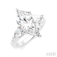 1/2 Ctw Tri-Mount Marquise Shape Center Pear and Round Cut Diamond Semi-Mount Engagement Ring in 14K White Gold