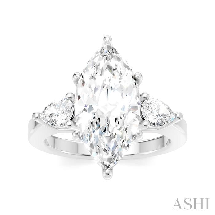 1/2 Ctw Tri-Mount Marquise Shape Center Pear and Round Cut Diamond Semi-Mount Engagement Ring in 14K White Gold