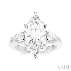 1/2 Ctw Tri-Mount Marquise Shape Center Pear and Round Cut Diamond Semi-Mount Engagement Ring in 14K White Gold