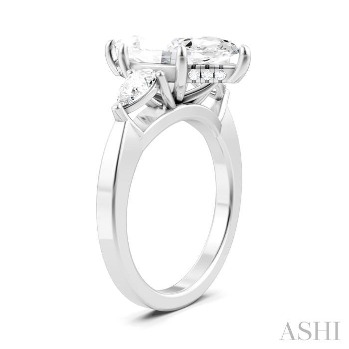 1/2 Ctw Tri-Mount Marquise Shape Center Pear and Round Cut Diamond Semi-Mount Engagement Ring in 14K White Gold
