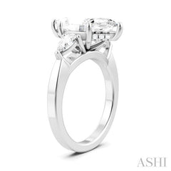1/2 Ctw Tri-Mount Marquise Shape Center Pear and Round Cut Diamond Semi-Mount Engagement Ring in 14K White Gold