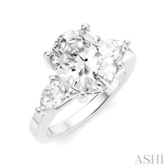 1/2 Ctw Tri-Mount Oval Shape Center Pear and Round Cut Diamond Semi-Mount Engagement Ring in 14K White Gold