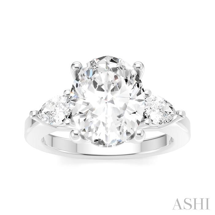 1/2 Ctw Tri-Mount Oval Shape Center Pear and Round Cut Diamond Semi-Mount Engagement Ring in 14K White Gold