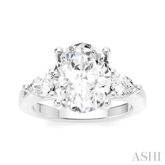 1/2 Ctw Tri-Mount Oval Shape Center Pear and Round Cut Diamond Semi-Mount Engagement Ring in 14K White Gold