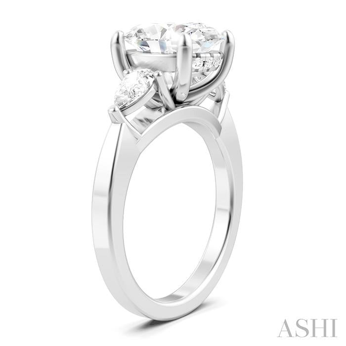 1/2 Ctw Tri-Mount Oval Shape Center Pear and Round Cut Diamond Semi-Mount Engagement Ring in 14K White Gold