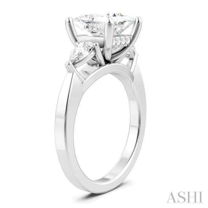 1/2 Ctw Tri-Mount Princess Shape Center Pear and Round Cut Diamond Semi-Mount Engagement Ring in 14K White Gold