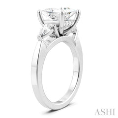 1/2 Ctw Tri-Mount Princess Shape Center Pear and Round Cut Diamond Semi-Mount Engagement Ring in 14K White Gold
