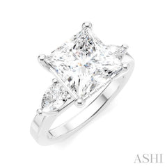 1/2 Ctw Tri-Mount Princess Shape Center Pear and Round Cut Diamond Semi-Mount Engagement Ring in 14K White Gold