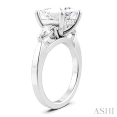 1/2 Ctw Tri-Mount Princess Shape Center Pear and Round Cut Diamond Semi-Mount Engagement Ring in 14K White Gold