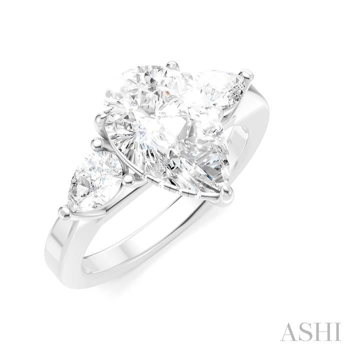 1/2 Ctw Tri-Mount Centerpiece Pear and Round Cut Diamond Semi-Mount Engagement Ring in 14K White Gold