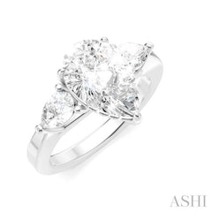 1/2 Ctw Tri-Mount Centerpiece Pear and Round Cut Diamond Semi-Mount Engagement Ring in 14K White Gold