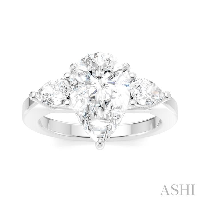 1/2 Ctw Tri-Mount Centerpiece Pear and Round Cut Diamond Semi-Mount Engagement Ring in 14K White Gold