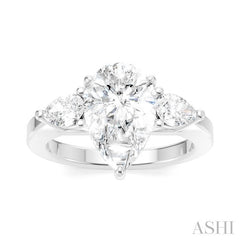 1/2 Ctw Tri-Mount Centerpiece Pear and Round Cut Diamond Semi-Mount Engagement Ring in 14K White Gold
