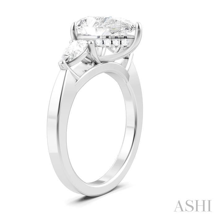 1/2 Ctw Tri-Mount Centerpiece Pear and Round Cut Diamond Semi-Mount Engagement Ring in 14K White Gold