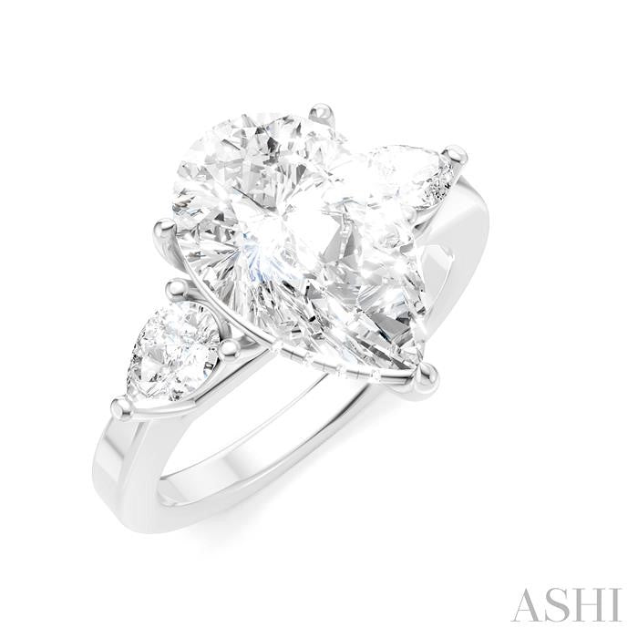 1/2 Ctw Tri-Mount Centerpiece Pear and Round Cut Diamond Semi-Mount Engagement Ring in 14K White Gold