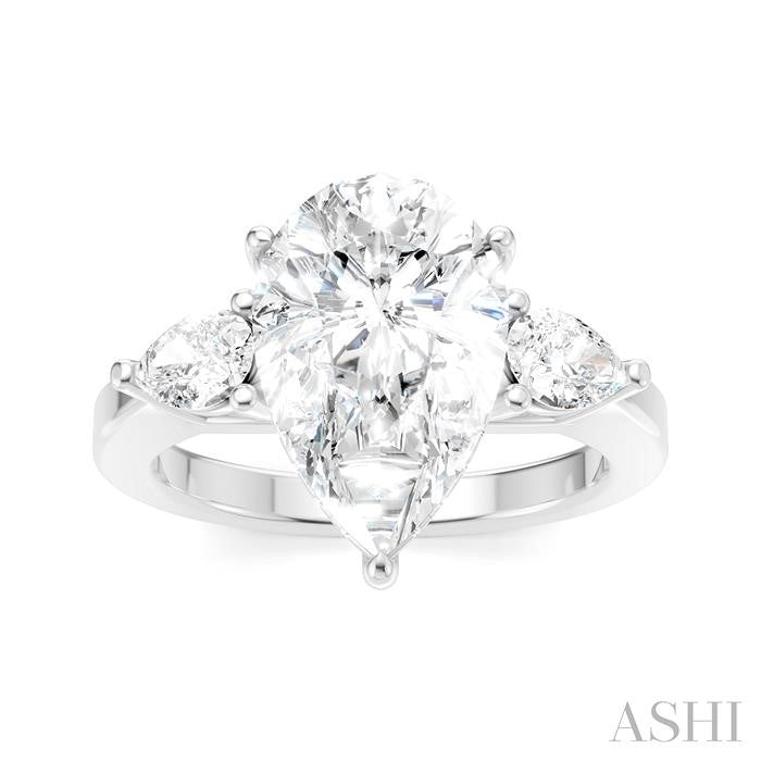 1/2 Ctw Tri-Mount Centerpiece Pear and Round Cut Diamond Semi-Mount Engagement Ring in 14K White Gold