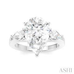 1/2 Ctw Tri-Mount Centerpiece Pear and Round Cut Diamond Semi-Mount Engagement Ring in 14K White Gold