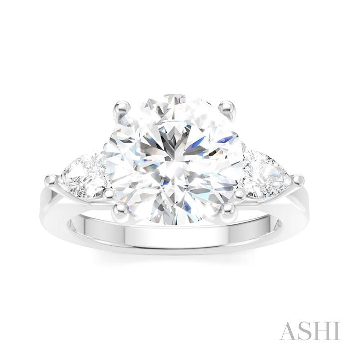 1/2 Ctw Tri-Mount Circular Shape Center Pear and Round Cut Diamond Semi-Mount Engagement Ring in 14K White Gold