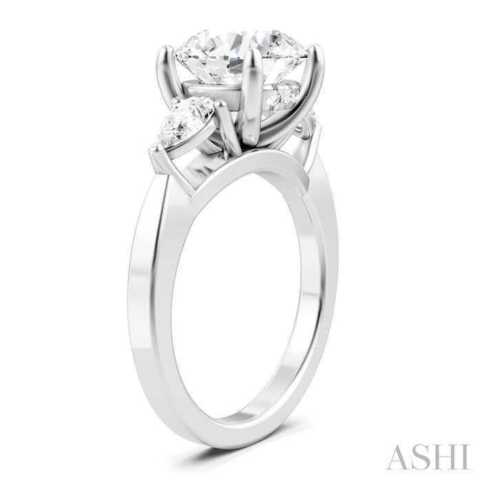 1/2 Ctw Tri-Mount Circular Shape Center Pear and Round Cut Diamond Semi-Mount Engagement Ring in 14K White Gold
