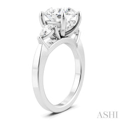1/2 Ctw Tri-Mount Circular Shape Center Pear and Round Cut Diamond Semi-Mount Engagement Ring in 14K White Gold