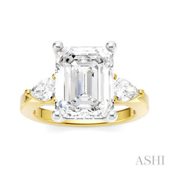 1/2 Ctw Tri-Mount Emerald Shape Center Pear and Round Cut Diamond Semi-Mount Engagement Ring in 14K Yellow and White Gold