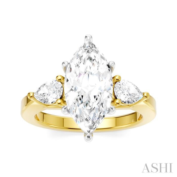1/2 Ctw Tri-Mount Marquise Shape Center Pear and Round Cut Diamond Semi-Mount Engagement Ring in 14K Yellow and White Gold