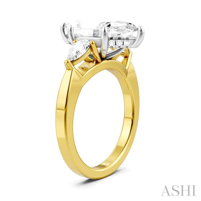 1/2 Ctw Tri-Mount Marquise Shape Center Pear and Round Cut Diamond Semi-Mount Engagement Ring in 14K Yellow and White Gold