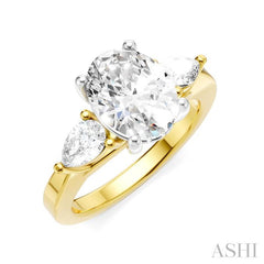 1/2 Ctw Tri-Mount Oval Shape Center Pear and Round Cut Diamond Semi-Mount Engagement Ring in 14K Yellow and White Gold