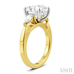 1/2 Ctw Tri-Mount Oval Shape Center Pear and Round Cut Diamond Semi-Mount Engagement Ring in 14K Yellow and White Gold