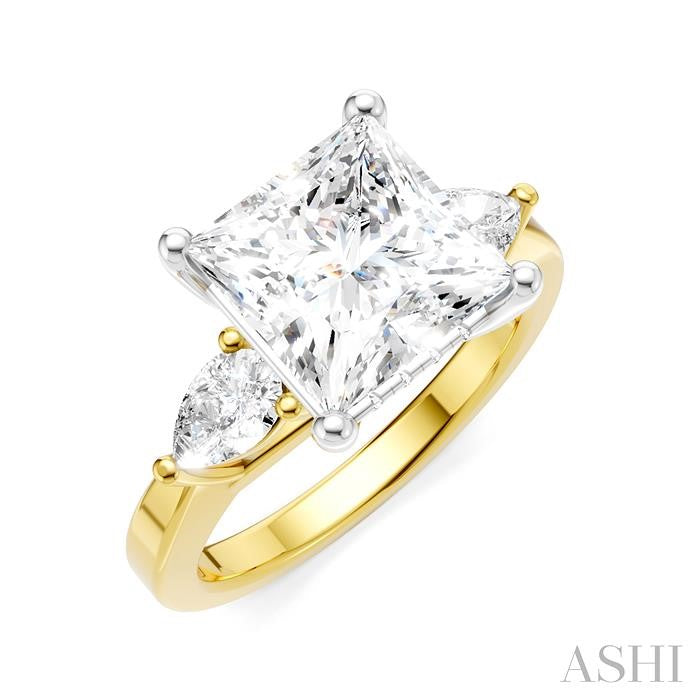 1/2 Ctw Tri-Mount Princess Shape Center Pear and Round Cut Diamond Semi-Mount Engagement Ring in 14K Yellow and White Gold