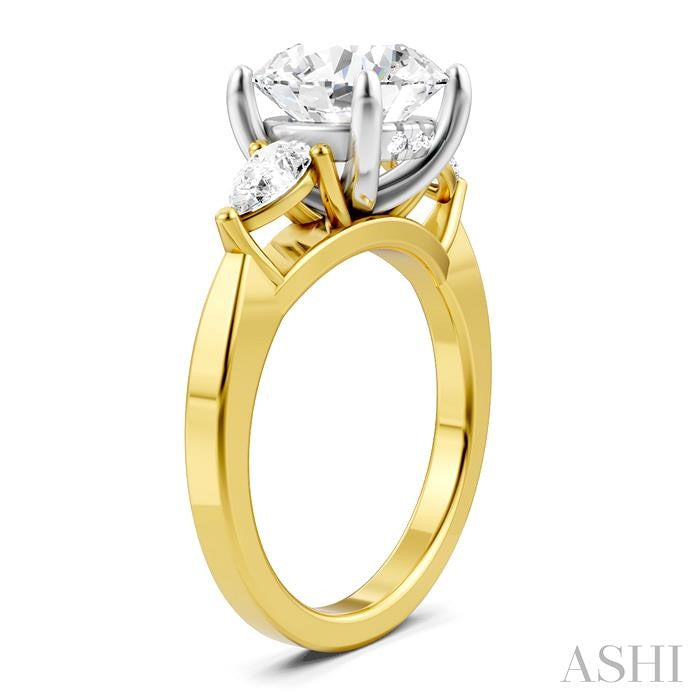 1/2 Ctw Tri-Mount Circular Shape Center Pear and Round Cut Diamond Semi-Mount Engagement Ring in 14K Yellow and White Gold