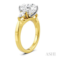 1/2 Ctw Tri-Mount Circular Shape Center Pear and Round Cut Diamond Semi-Mount Engagement Ring in 14K Yellow and White Gold