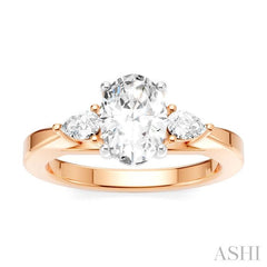 1/4 Ctw Tri-Mount Oval Shape Center Pear and Round Cut Diamond Semi-Mount Engagement Ring in 14K Rose and White Gold