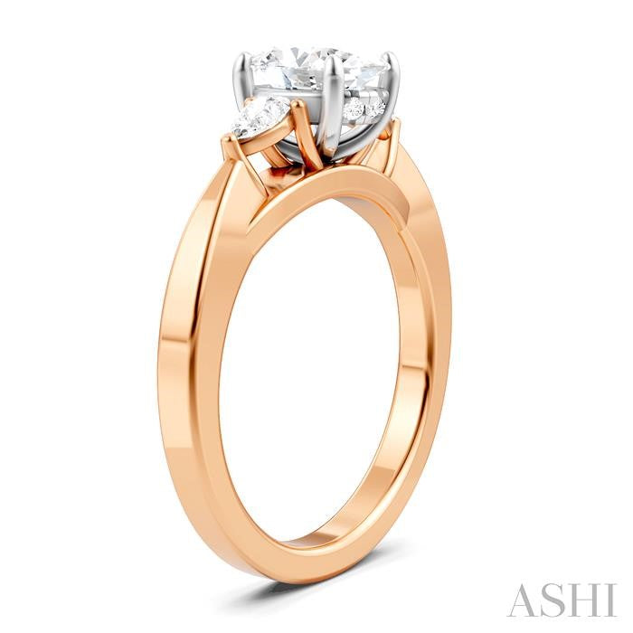 1/4 Ctw Tri-Mount Oval Shape Center Pear and Round Cut Diamond Semi-Mount Engagement Ring in 14K Rose and White Gold